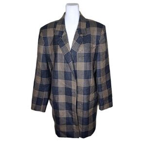 Vintage 80s Lilli Ann Oversized Plaid Boyfriend Blazer Womens XL Blue Brown